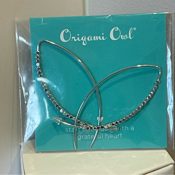 Origami Owl, Silver Beaded Threader Hoop Earrings, NWT - Picture 6 of 6